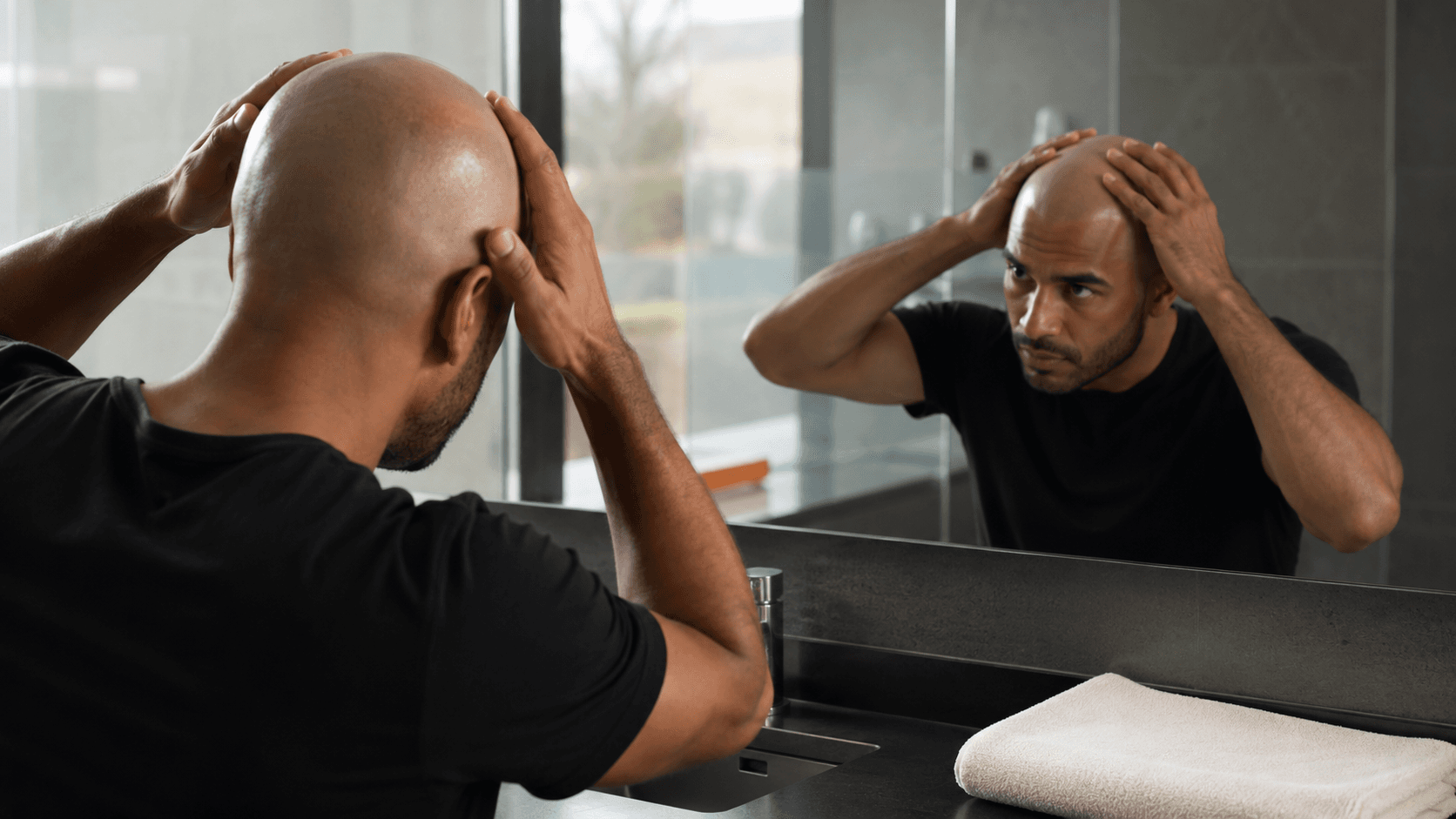 Man following a simple and consistent bald head grooming routine