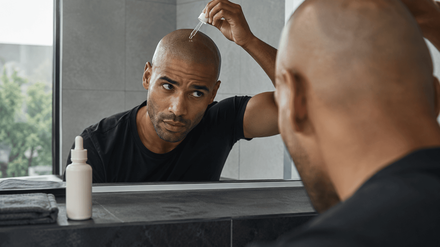 Man with healed scalp micropigmentation maintaining a natural matte scalp finish