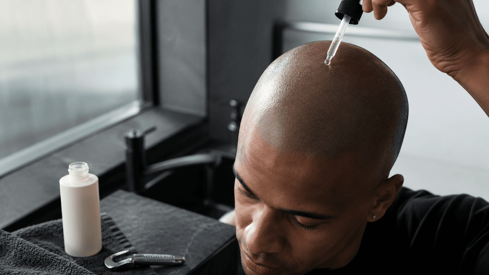 Man following a lightweight post-shave scalp care routine for a clean, non-greasy finish