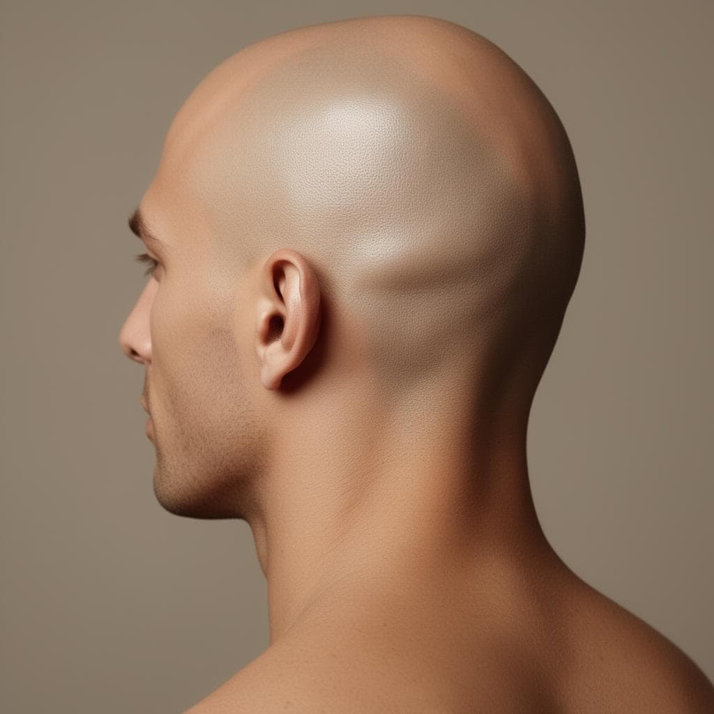 Editorial portrait representing a clean matte scalp finish