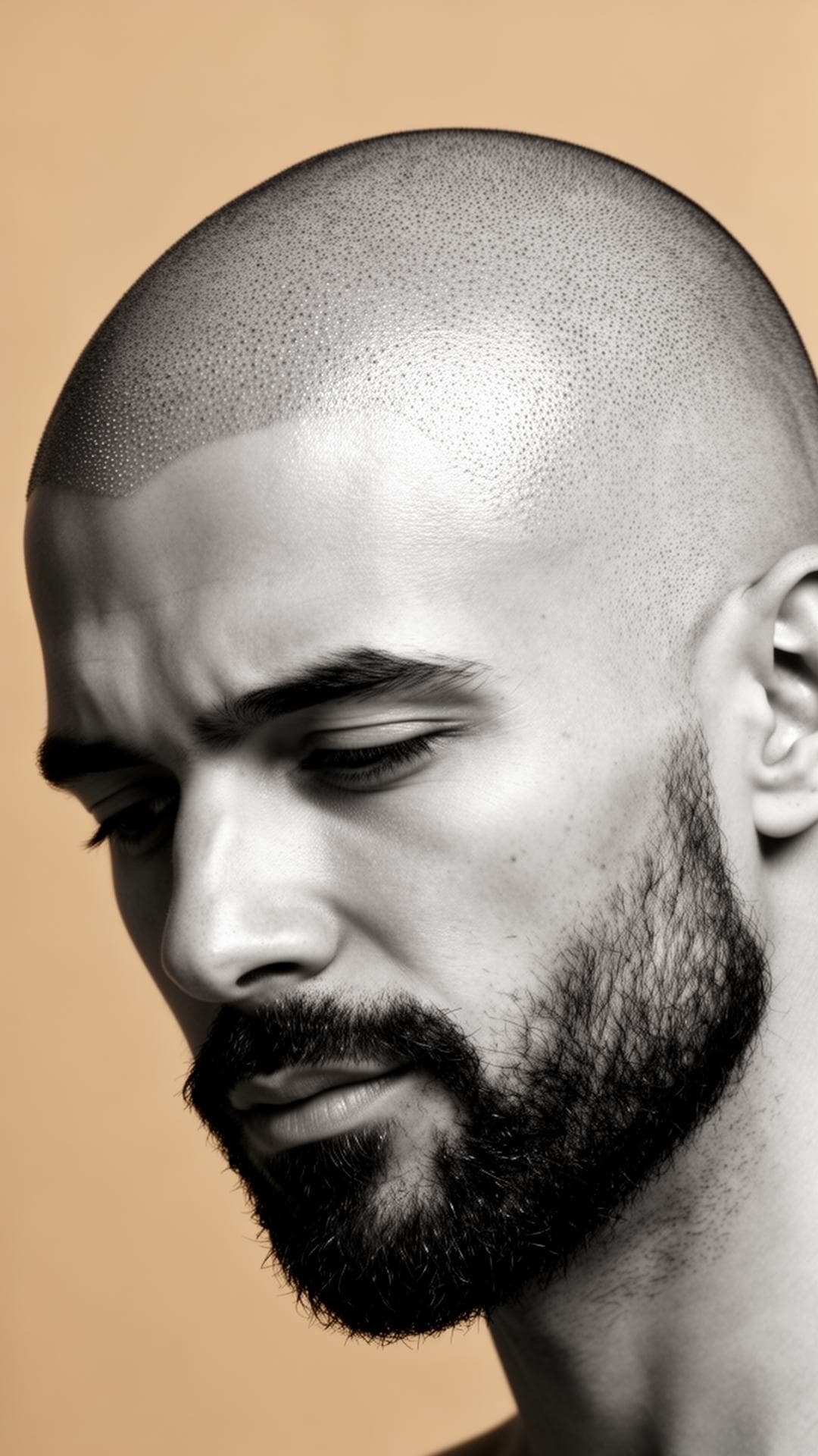 Editorial portrait of a person with a cleanly shaved head
