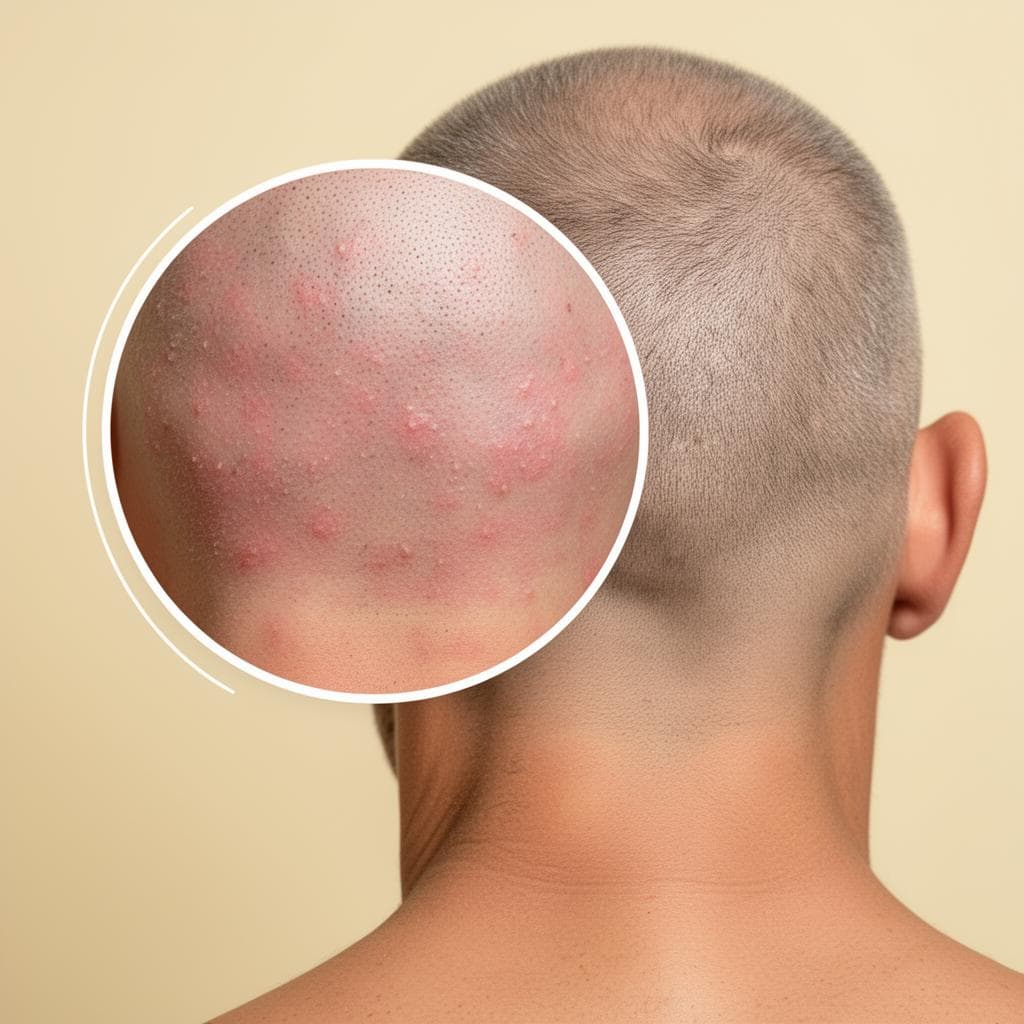 Close-up of a freshly shaved scalp surface.