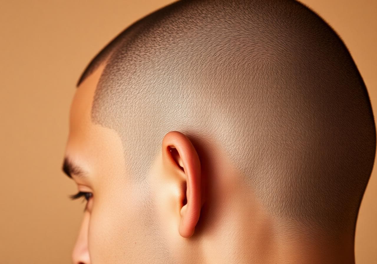 Close-up representing a calm, refined, low-shine scalp finish