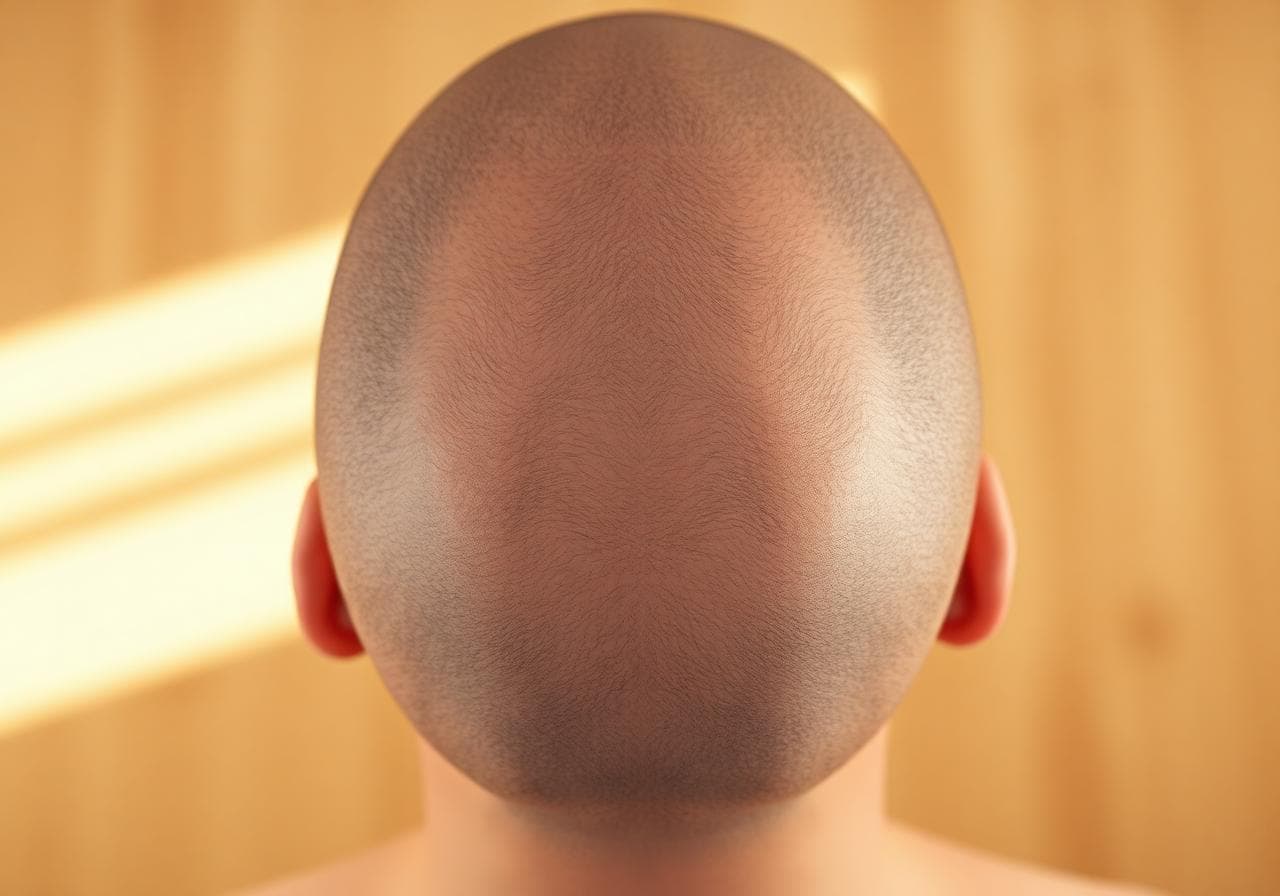 Overhead view of a freshly shaved scalp showing a uniform finish